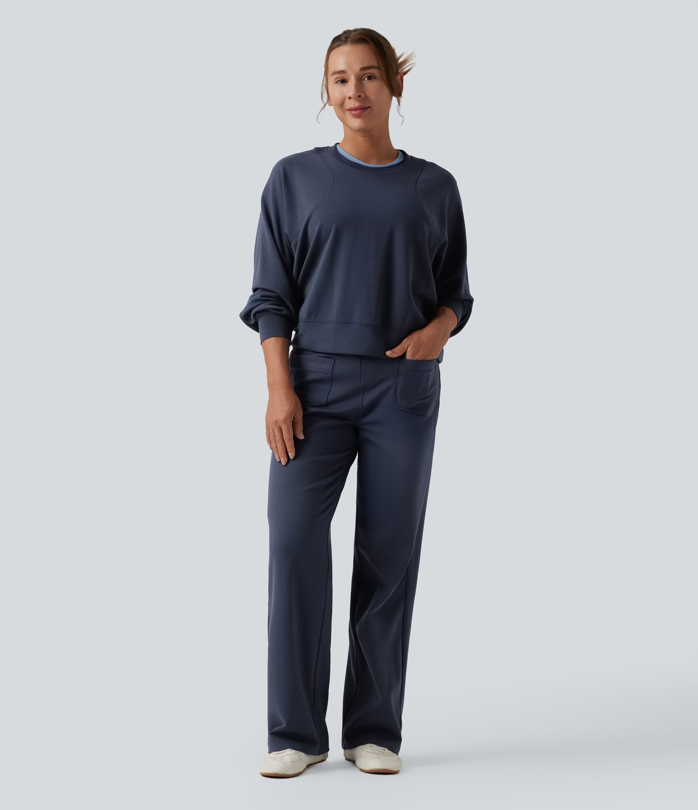DayStretch Mid Rise Straight Leg Casual Pants with Pockets