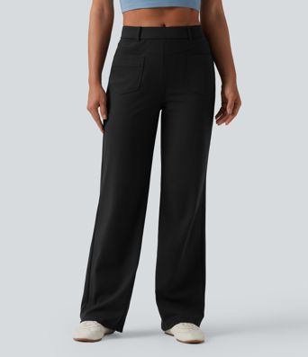 DayStretch Mid Rise Straight Leg Casual Trousers with Pockets