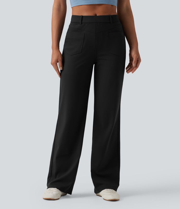 DayStretch Mid Rise Straight Leg Casual Trousers with Pockets