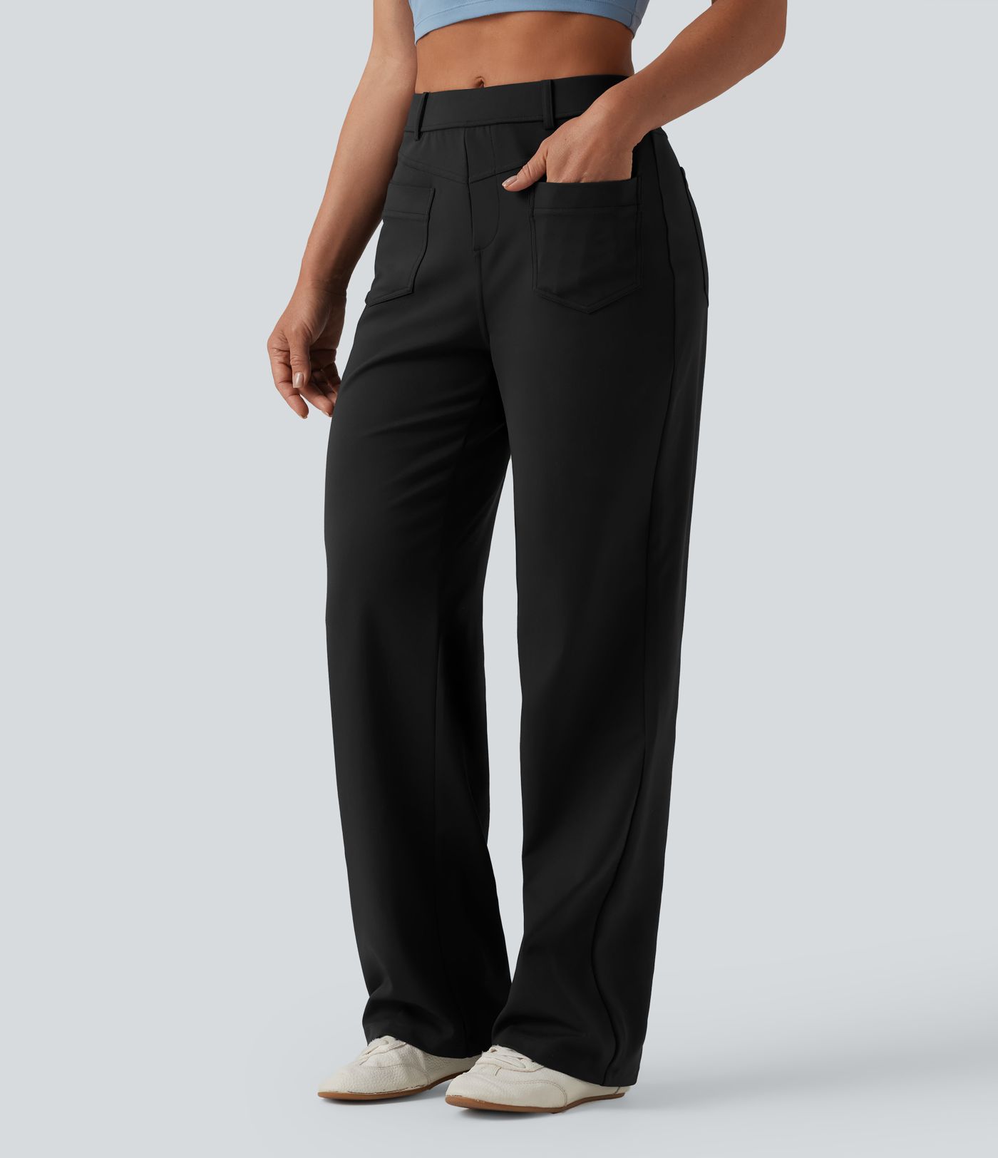 DayStretch Mid Rise Straight Leg Casual Trousers with Pockets