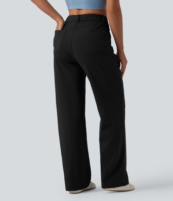 DayStretch Mid Rise Straight Leg Casual Trousers with Pockets