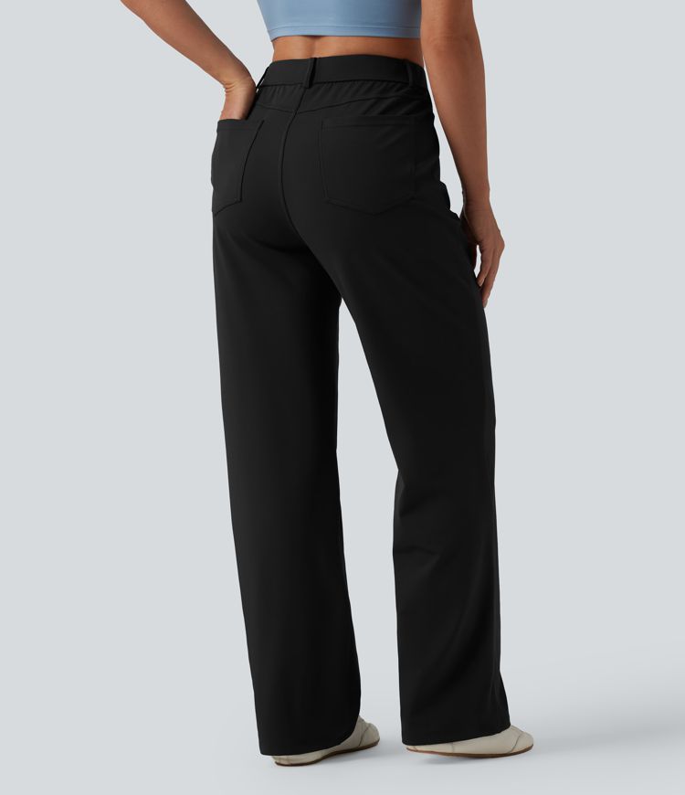 DayStretch Mid Rise Straight Leg Casual Trousers with Pockets
