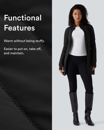 High Collar Long Sleeve Thumb Holes Zip Hem Detail Stretch Fabric Slim Casual Quilted Jacket with Pockets