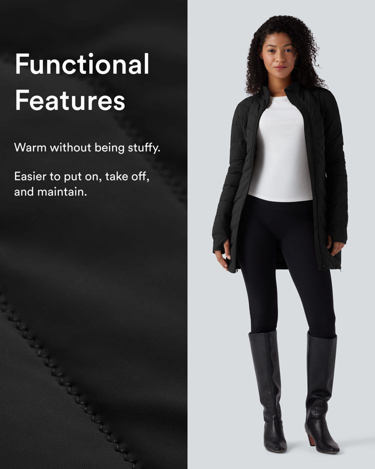 High Collar Long Sleeve Thumb Holes Zip Hem Detail Stretch Fabric Slim Casual Quilted Jacket with Pockets