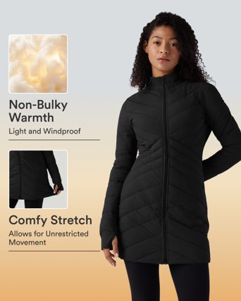 High Collar Long Sleeve Thumb Holes Zip Hem Detail Stretch Fabric Slim Casual Quilted Jacket with Pockets