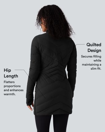 High Collar Long Sleeve Thumb Holes Zip Hem Detail Stretch Fabric Slim Casual Quilted Jacket with Pockets