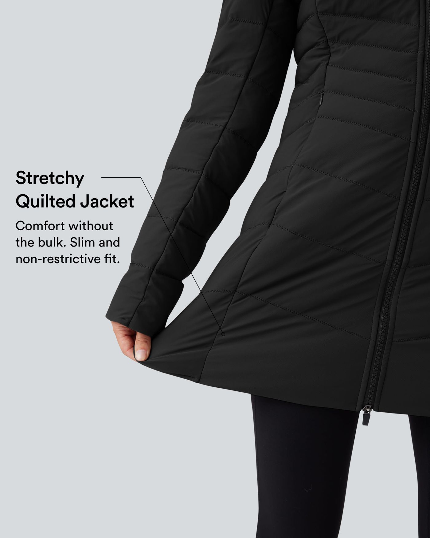 PuffFlex Hooded Longline Stretchy Casual Padded Jacket with Pockets