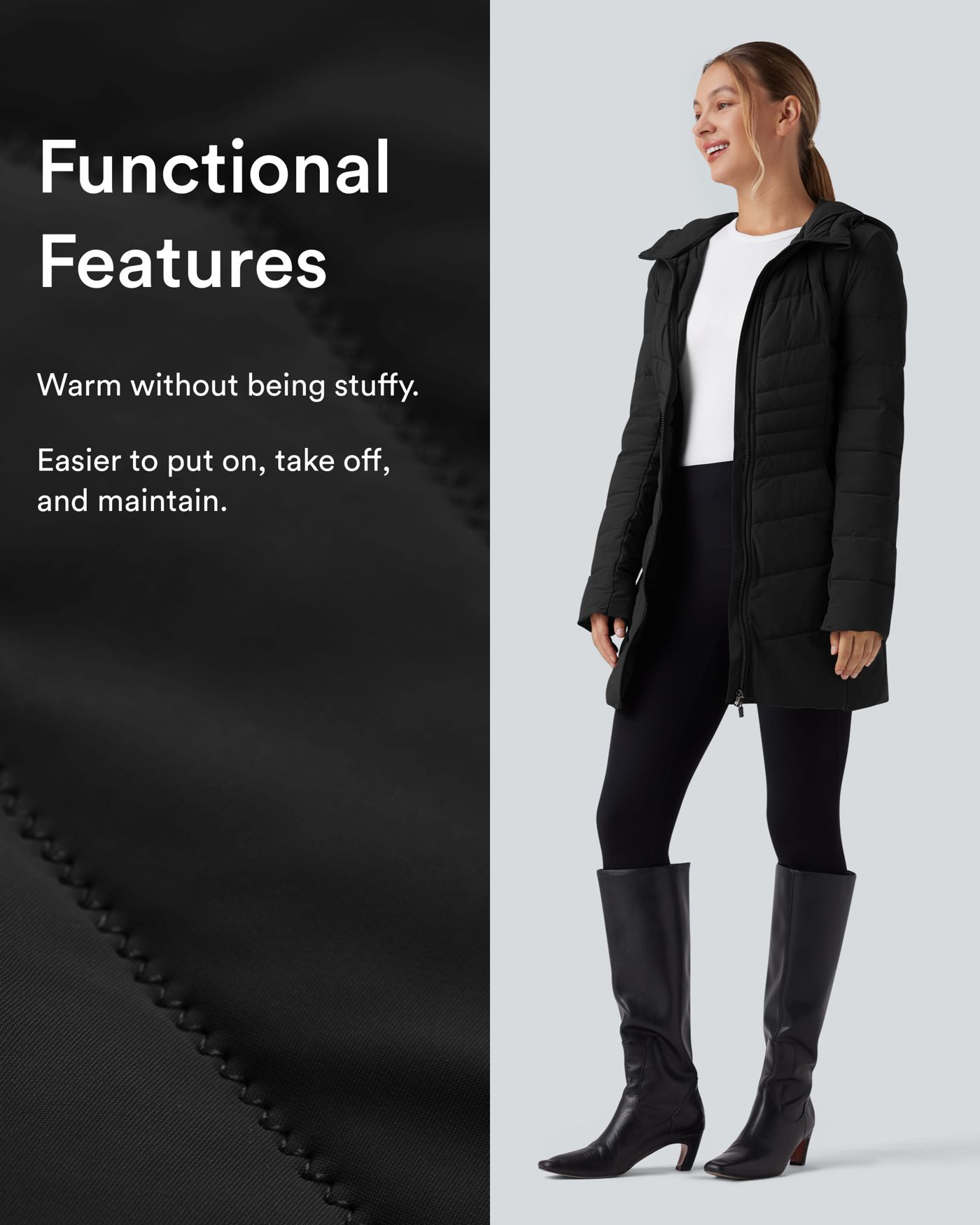 PuffFlex Hooded Longline Stretchy Casual Padded Jacket with Pockets