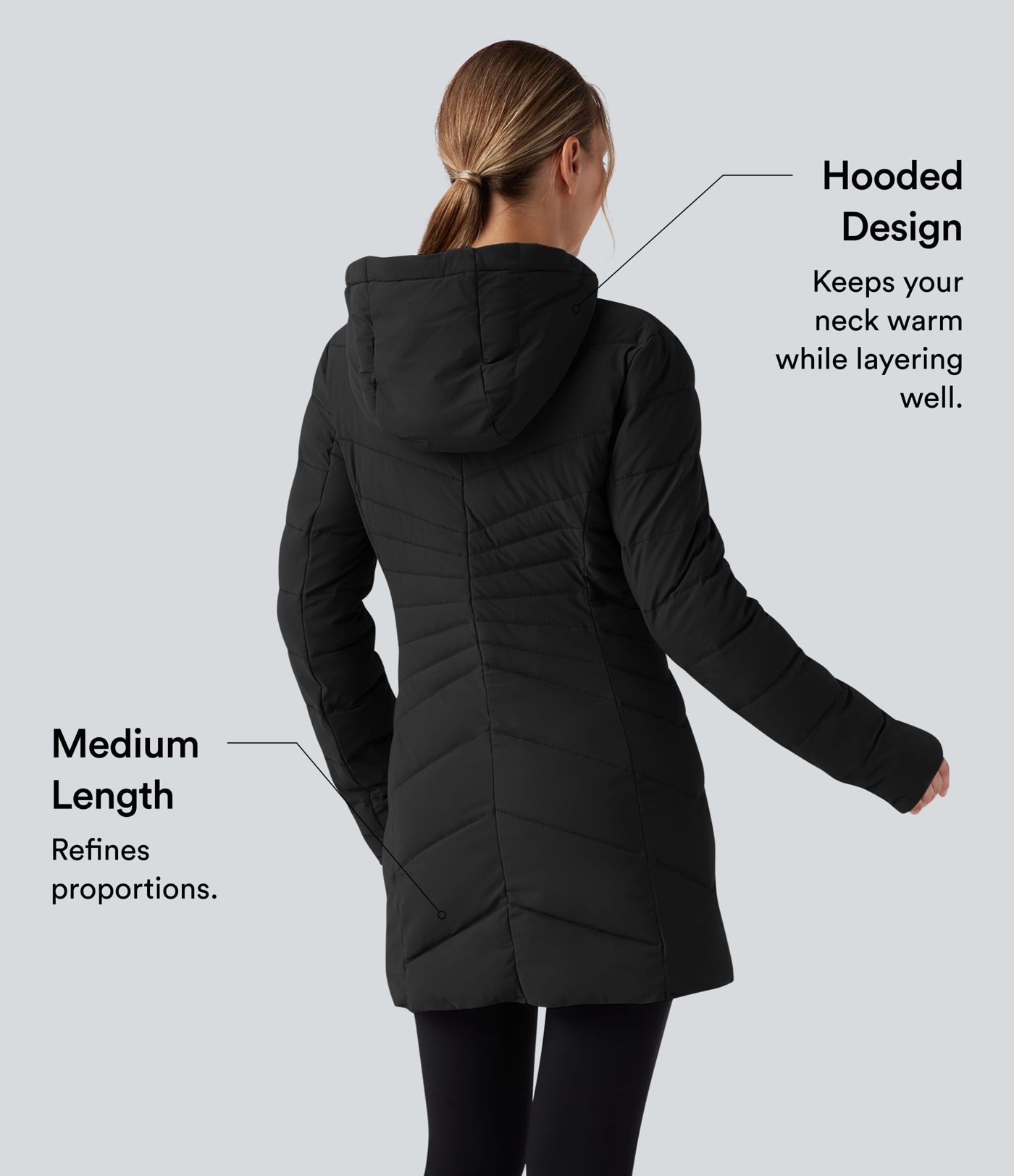 PuffFlex Hooded Longline Stretchy Casual Padded Jacket with Pockets
