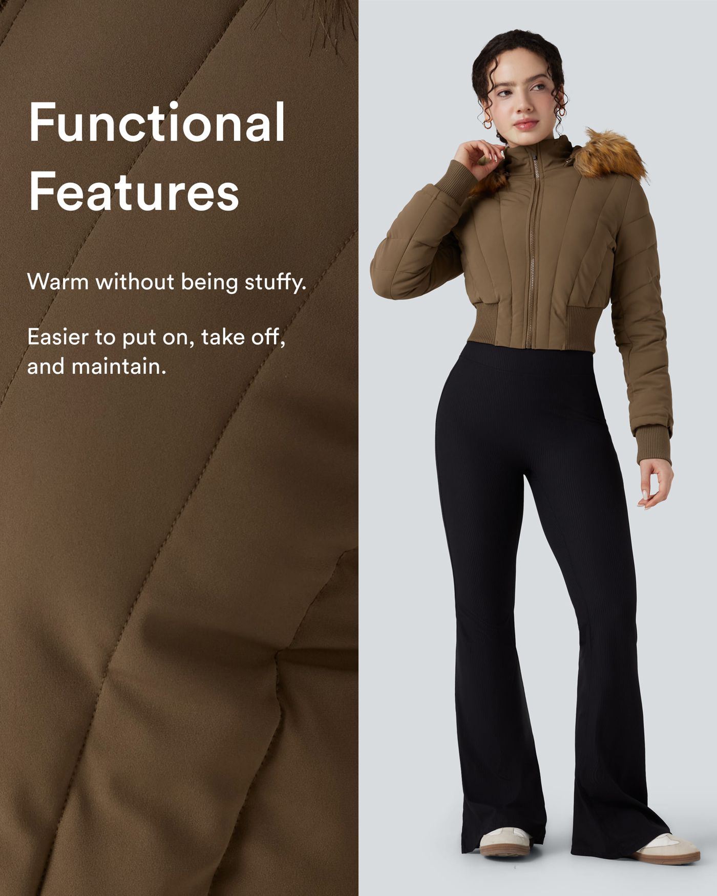 PuffFlex Removable Faux Fur Trim Hooded Long Sleeve Casual Padded Jacket