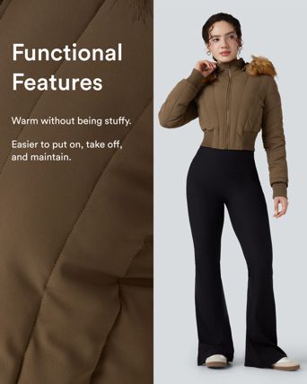 PuffFlex Removable Faux Fur Trim Hooded Long Sleeve Casual Padded Jacket