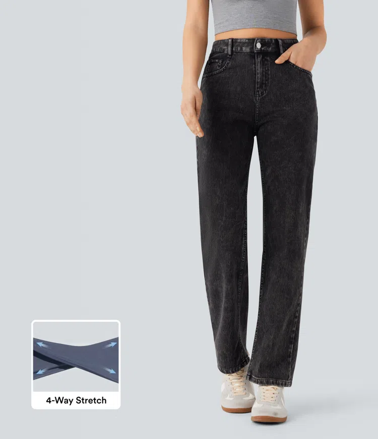 Halara Flex™ High Waisted Zipper Pockets Straight Leg Casual Jeans