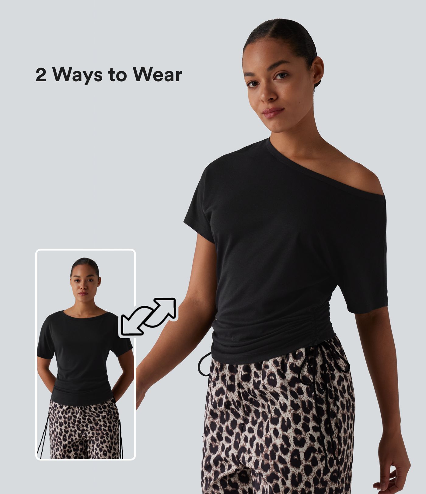 Lässiges One-Shoulder-Kurzarm-T-Shirt aus Wollmischung mit Kordelzug