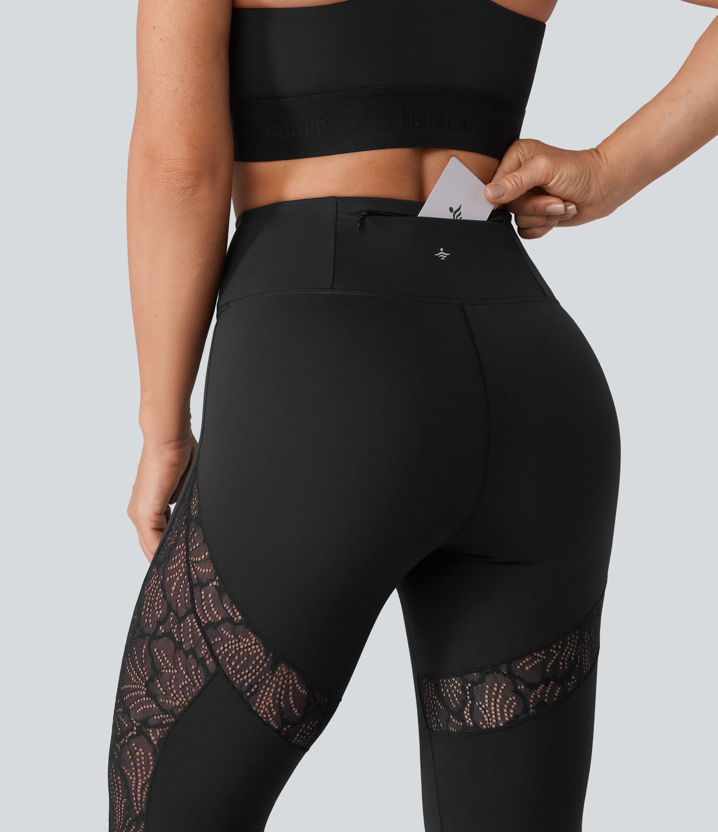 SoftlyZero™ High Waisted Contrast Lace Workout Leggings with Pocket-UPF50+