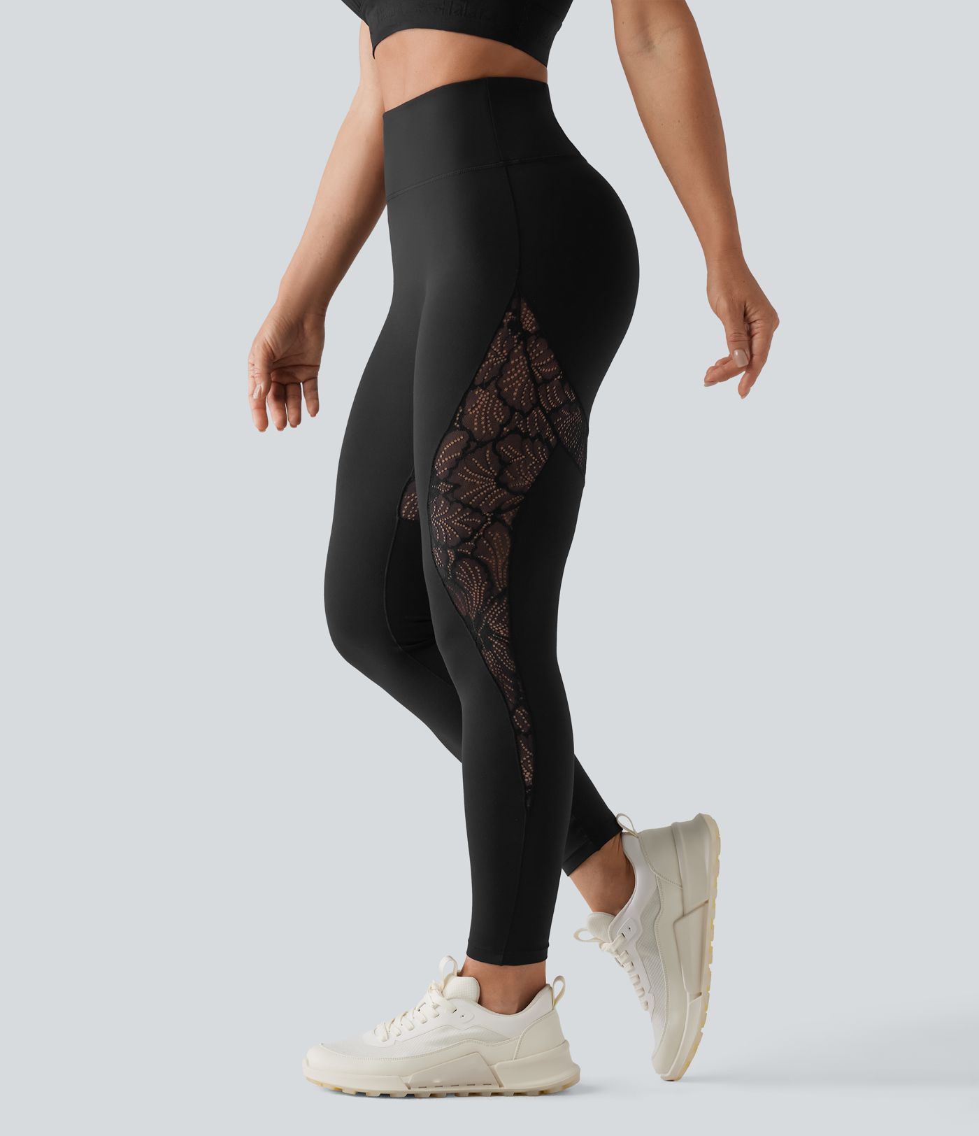SoftlyZero™ High Waisted Contrast Lace Workout Leggings with Pocket-UPF50+
