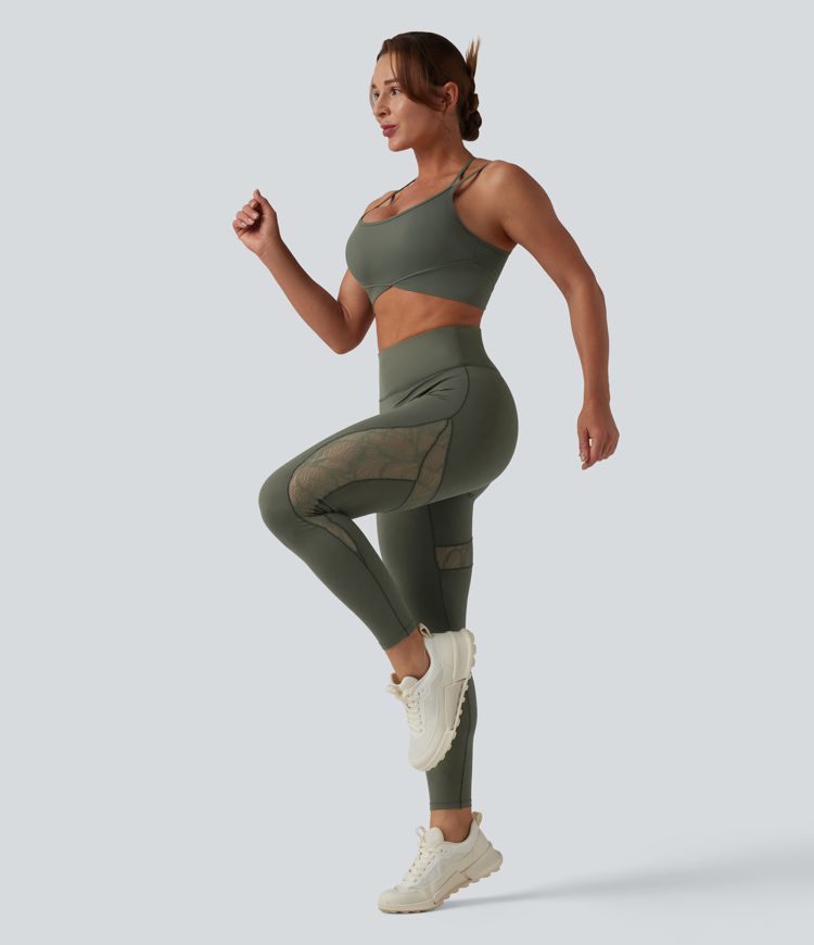 Legging d'entraînement SoftlyZero™ taille haute dentelle contrastante avec poche - UPF50+