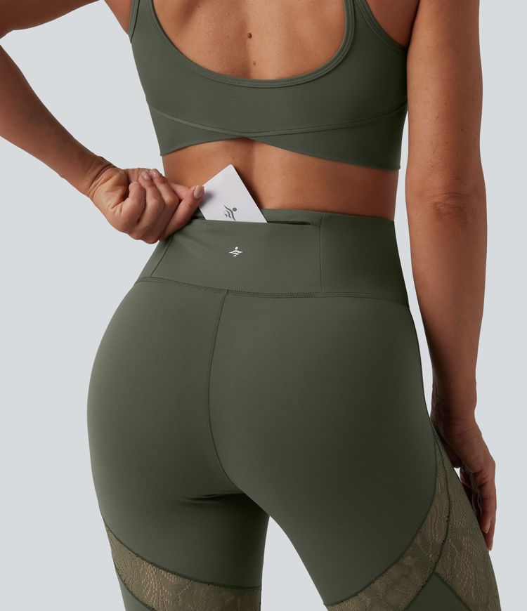 Legging d'entraînement SoftlyZero™ taille haute dentelle contrastante avec poche - UPF50+