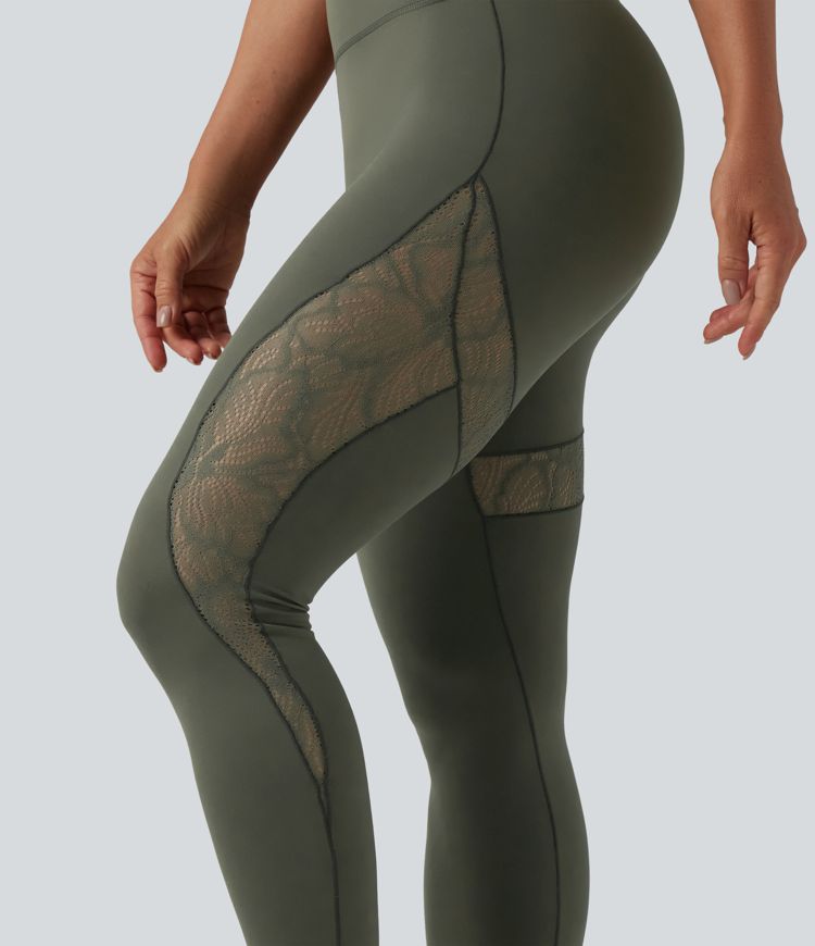 Legging d'entraînement SoftlyZero™ taille haute dentelle contrastante avec poche - UPF50+