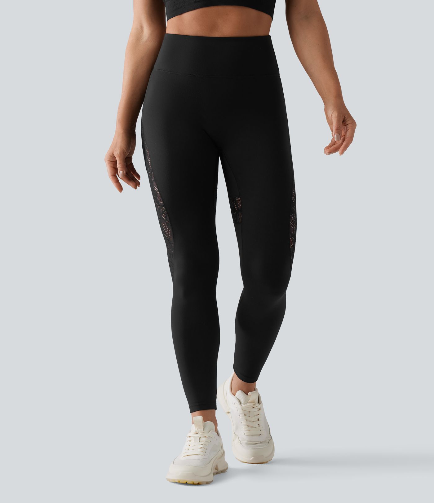 SoftlyZero™ High Waisted Contrast Lace Workout Leggings with Pocket-UPF50+
