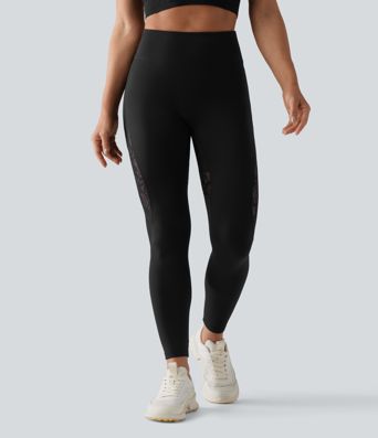 SoftlyZero™ High Waisted Contrast Lace Workout Leggings with Pocket-UPF50+