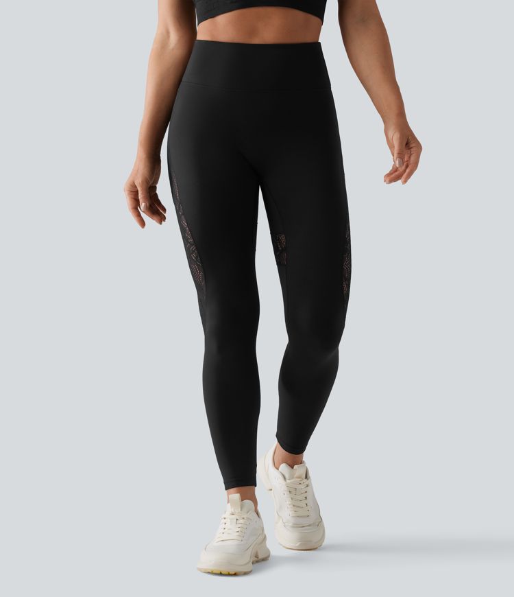 SoftlyZero™ High Waisted Contrast Lace Workout Leggings with Pocket-UPF50+