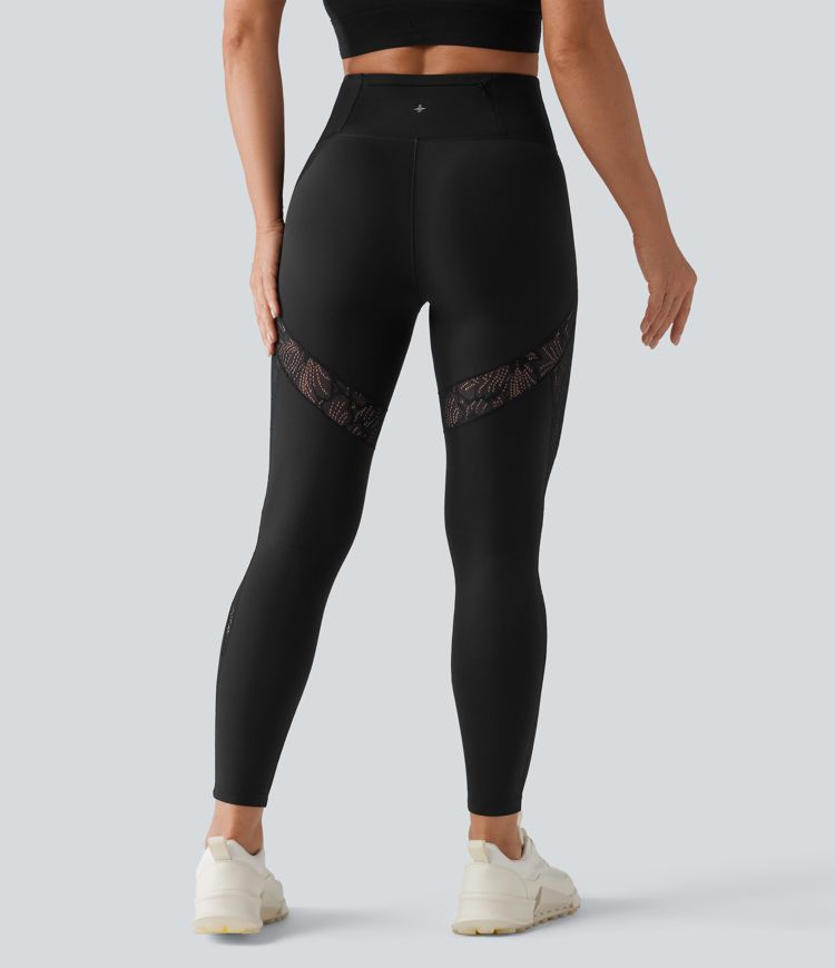 SoftlyZero™ High Waisted Contrast Lace Workout Leggings with Pocket-UPF50+