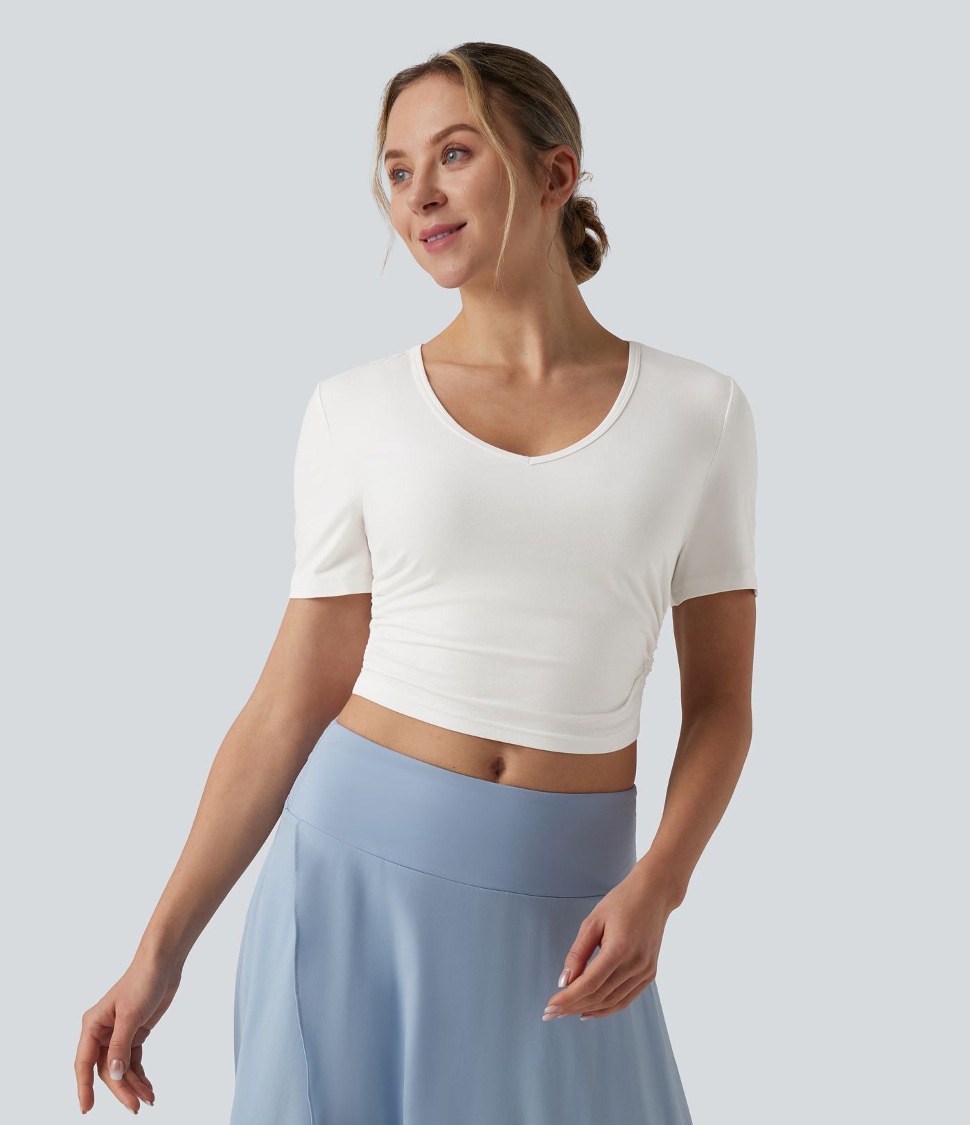 V Neck Short Sleeve Cropped Casual T-Shirt