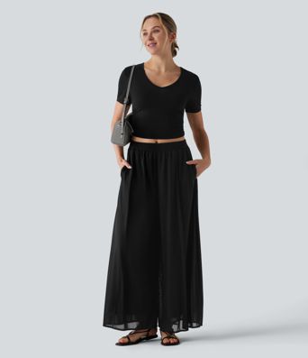 V Neck Short Sleeve Cropped Casual T-Shirt