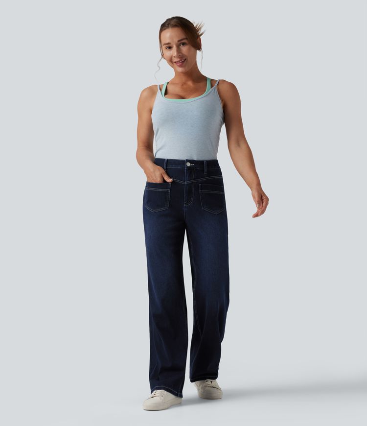 Halara Flex™ Mid Rise Straight Leg Casual Jeans with Pockets