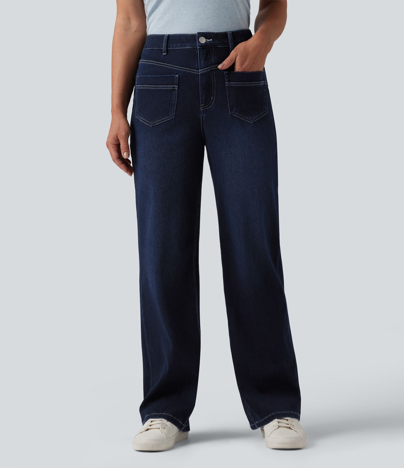 Halara Flex™ Mid Rise Straight Leg Casual Jeans with Pockets