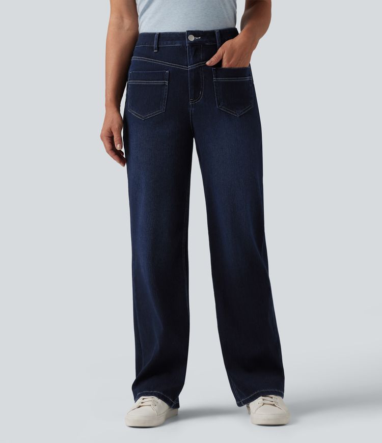 Halara Flex™ Mid Rise Straight Leg Casual Jeans with Pockets