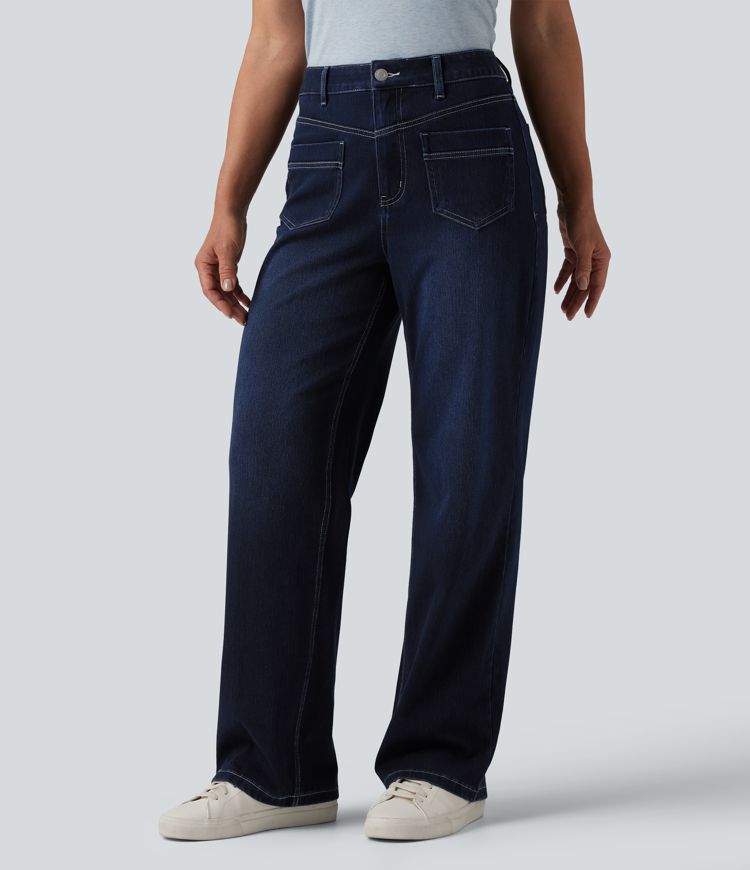 Halara Flex™ Mid Rise Straight Leg Casual Jeans with Pockets