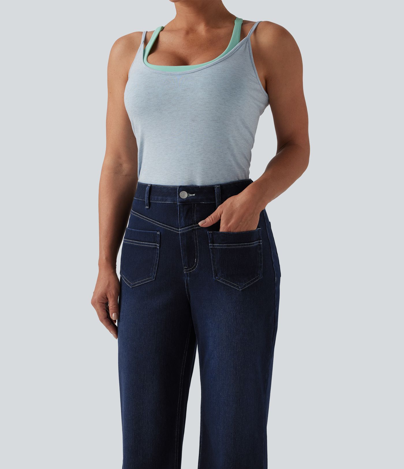 Halara Flex™ Mid Rise Straight Leg Casual Jeans with Pockets