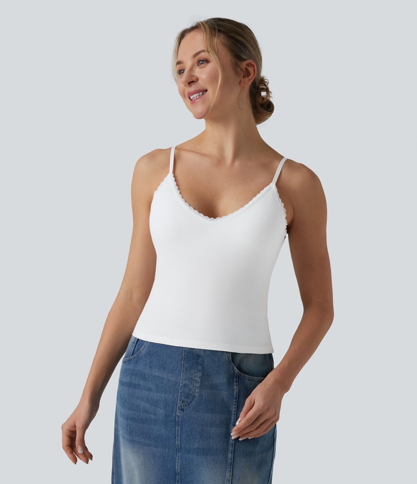 Ribbed Knit V Neck Casual Tank Top
