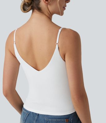 Ribbed Knit V Neck Casual Tank Top