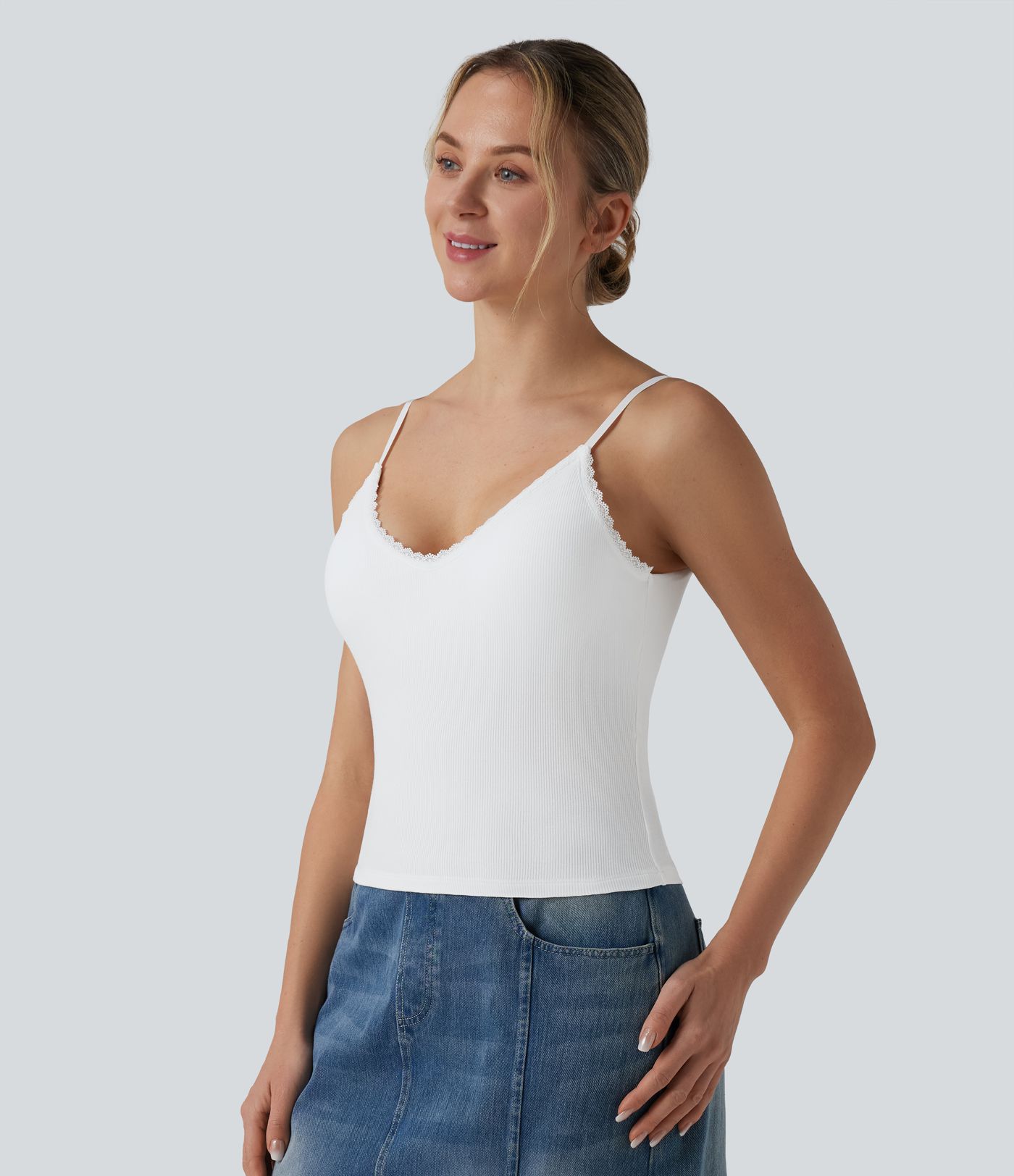 Ribbed Knit V Neck Casual Tank Top