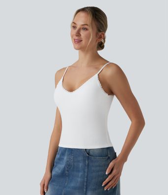 Ribbed Knit V Neck Casual Tank Top