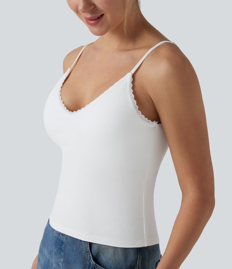 Ribbed Knit V Neck Casual Tank Top