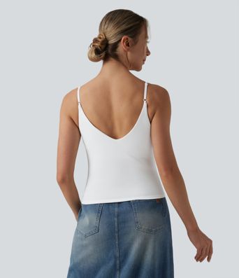 Ribbed Knit V Neck Casual Tank Top