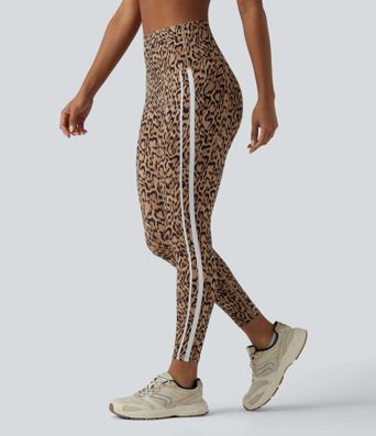 Halara UltraSculpt™ Leopard Print High Waisted Tummy Control Color Block Stripes Training 7/8 Leggings with Pockets