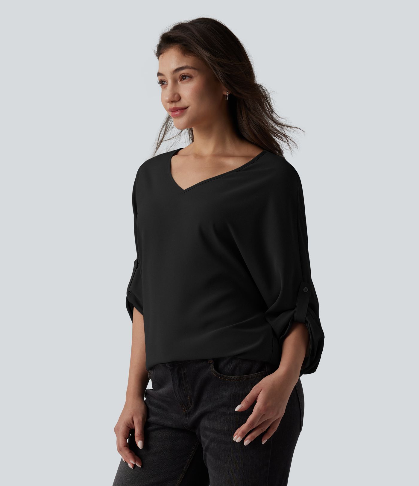 Wrinkle-resistant V Neck Long Sleeve Work Blouse