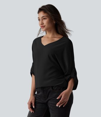 Wrinkle-resistant V Neck Long Sleeve Work Blouse