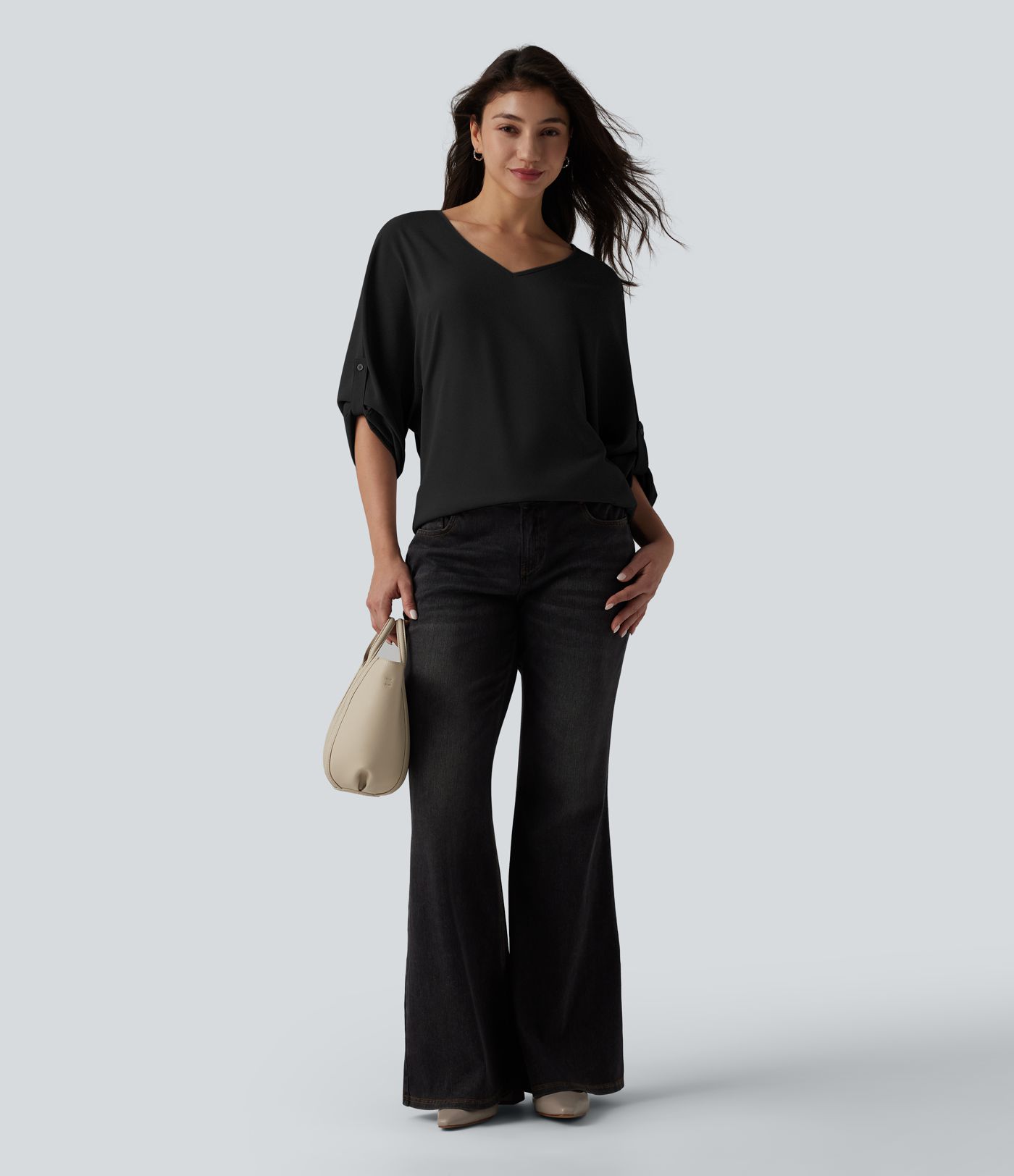 Wrinkle-resistant V Neck Long Sleeve Work Blouse