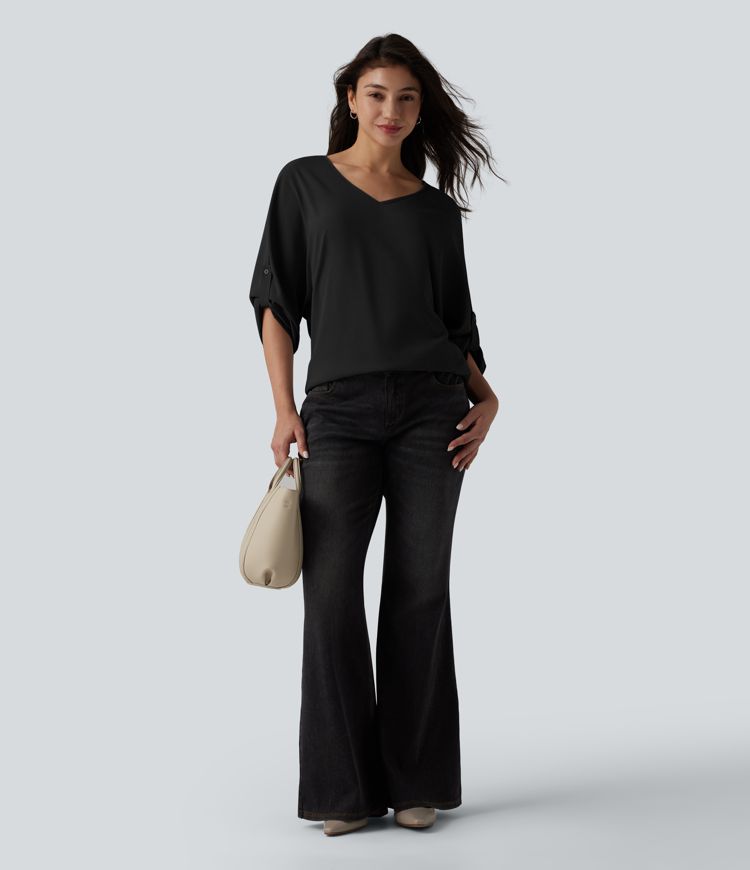 Wrinkle-resistant V Neck Long Sleeve Work Blouse