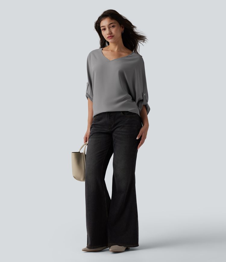 Blouse de travail col V manches longues anti-froissage