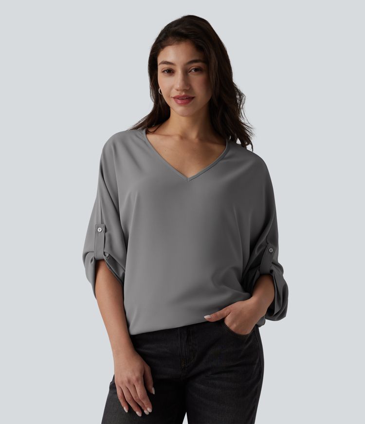 Blouse de travail col V manches longues anti-froissage