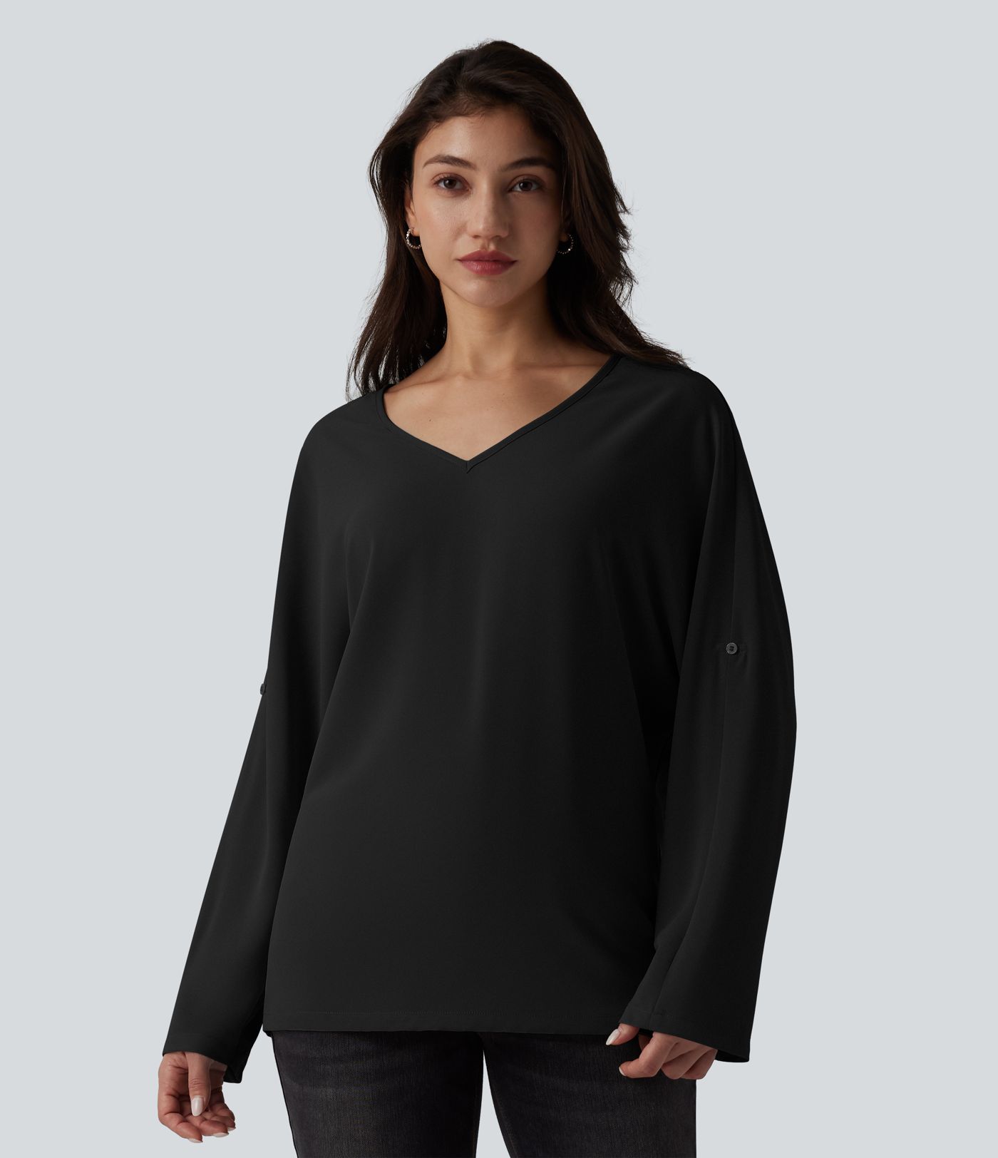 Wrinkle-resistant V Neck Long Sleeve Work Blouse