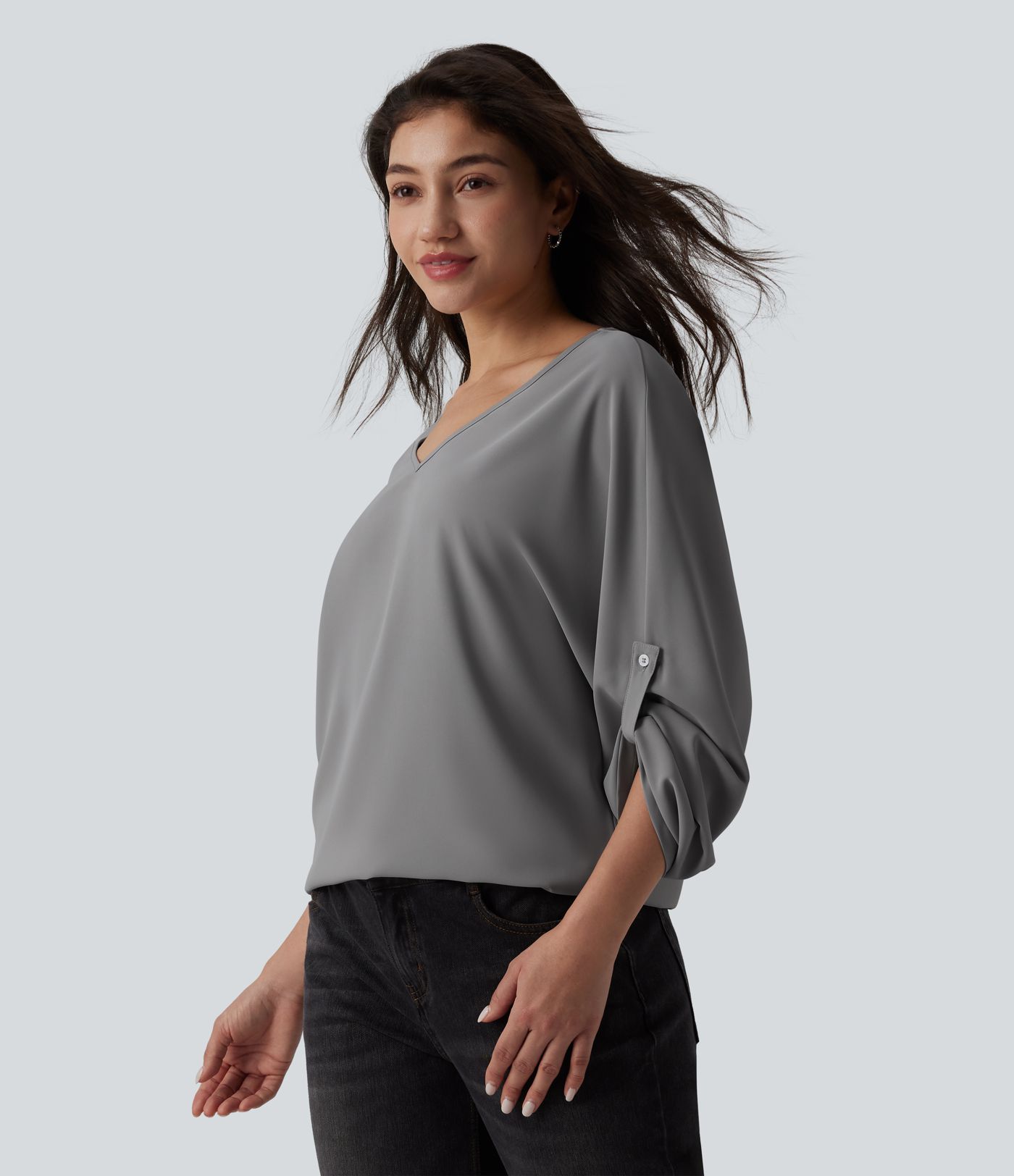 Blouse de travail col V manches longues anti-froissage