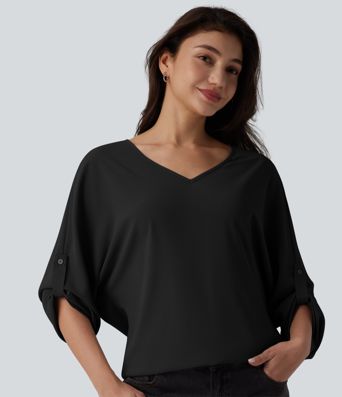 Wrinkle-resistant V Neck Long Sleeve Work Blouse