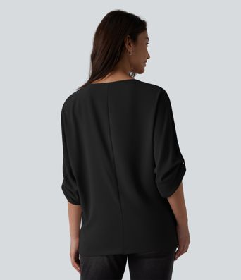 Wrinkle-resistant V Neck Long Sleeve Work Blouse